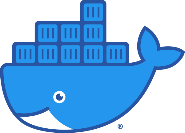 Docker whale logo with containers - distributed systems expertise